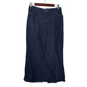 Y2K Contrast Denim Jean Maxi Skirt Womens 11 Dark Wash Blue Coastal Cowgirl
